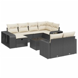 vidaXL Set de sofás de jardín 11 pzas y cojines ratán sintético negro