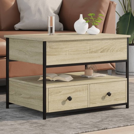 vidaXL Mesa de centro madera ingeniería metal roble Sonoma 70x50x50 cm