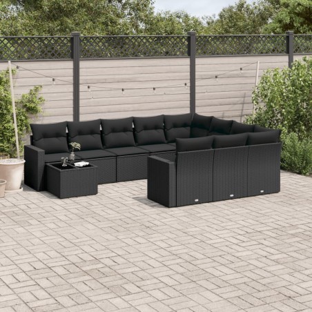 vidaXL Set de sofás de jardín 11 pzas y cojines ratán sintético negro