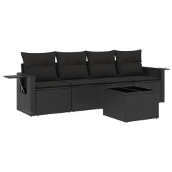 vidaXL Set de muebles de jardín 5 pzas y cojines ratán sintético negro