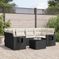 vidaXL Set de comedor de jardín 7 pzas y cojines ratán sintético negro