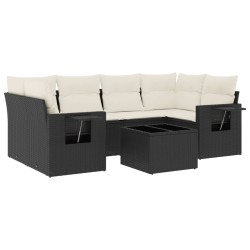 vidaXL Set de comedor de jardín 7 pzas y cojines ratán sintético negro