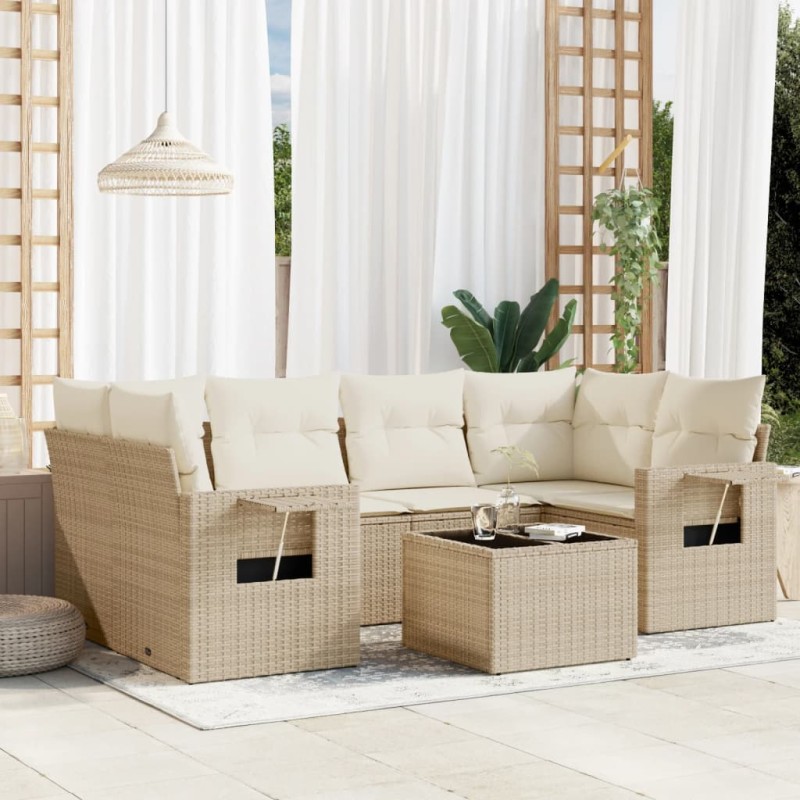 vidaXL Set sofás de jardín 7 piezas y cojines ratán sintético beige vidaXL Set sofás de jardín 7 piezas y cojines ratán sintético beige