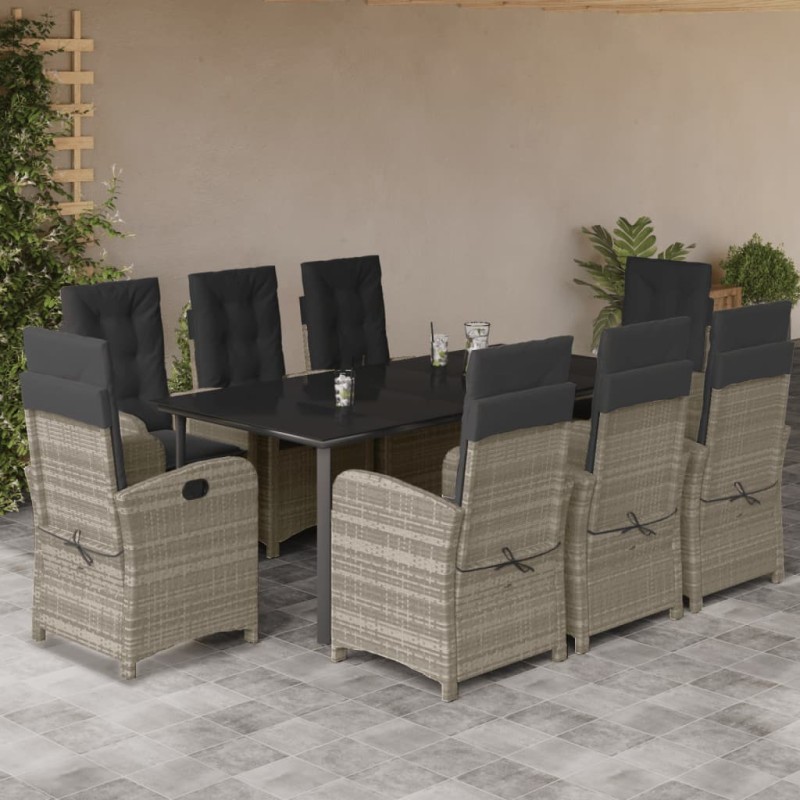 vidaXL Set comedor de jardín 9 pzas cojines ratán sintético gris claro vidaXL Set comedor de jardín 9 pzas cojines ratán sintético gris claro