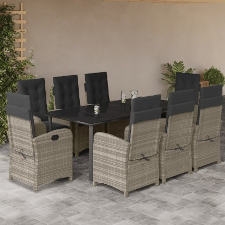 vidaXL Set comedor de jardín 9 pzas cojines ratán sintético gris claro