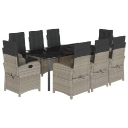 vidaXL Set comedor de jardín 9 pzas cojines ratán sintético gris claro