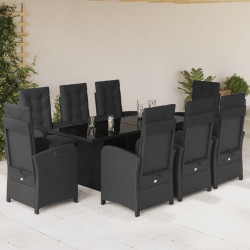 vidaXL Set de comedor de jardín 9 pzas y cojines ratán sintético negro