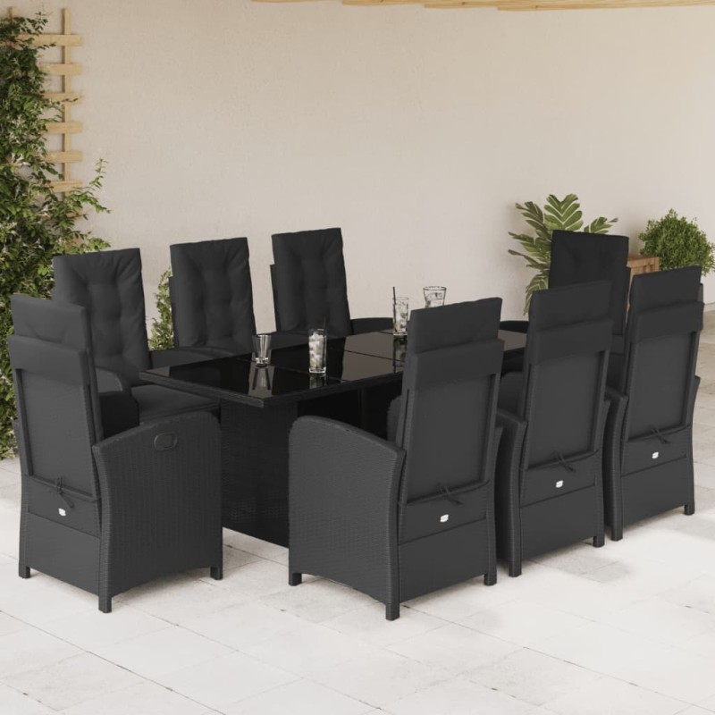 vidaXL Set de comedor de jardín 9 pzas y cojines ratán sintético negro vidaXL Set de comedor de jardín 9 pzas y cojines ratán sintético negro