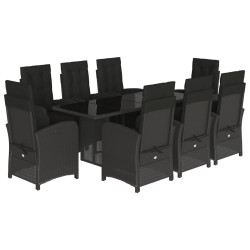 vidaXL Set de comedor de jardín 9 pzas y cojines ratán sintético negro