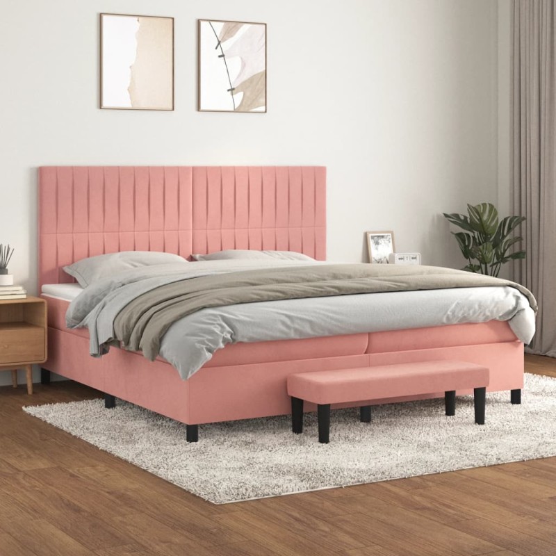 vidaXL Cama box spring con colchón terciopelo rosa 200x200 cm