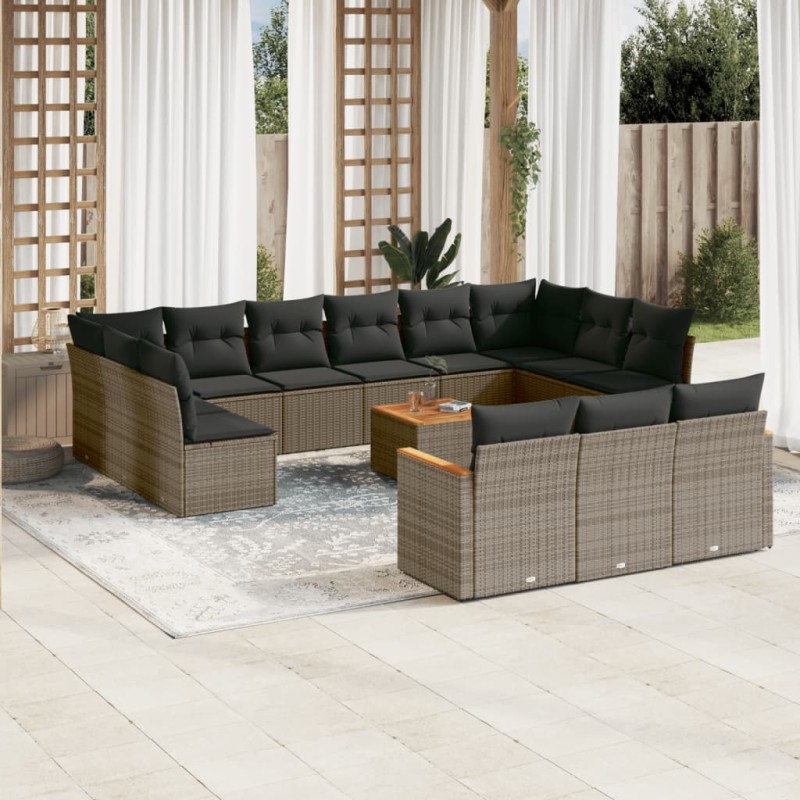 vidaXL Set de sofás de jardín 14 pzas con cojines ratán sintético gris vidaXL Set de sofás de jardín 14 pzas con cojines ratán sintético gris
