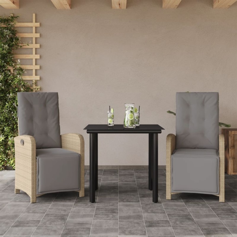vidaXL Sillas y mesita de jardín 3 piezas ratán sintético cojín beige vidaXL Sillas y mesita de jardín 3 piezas ratán sintético cojín beige