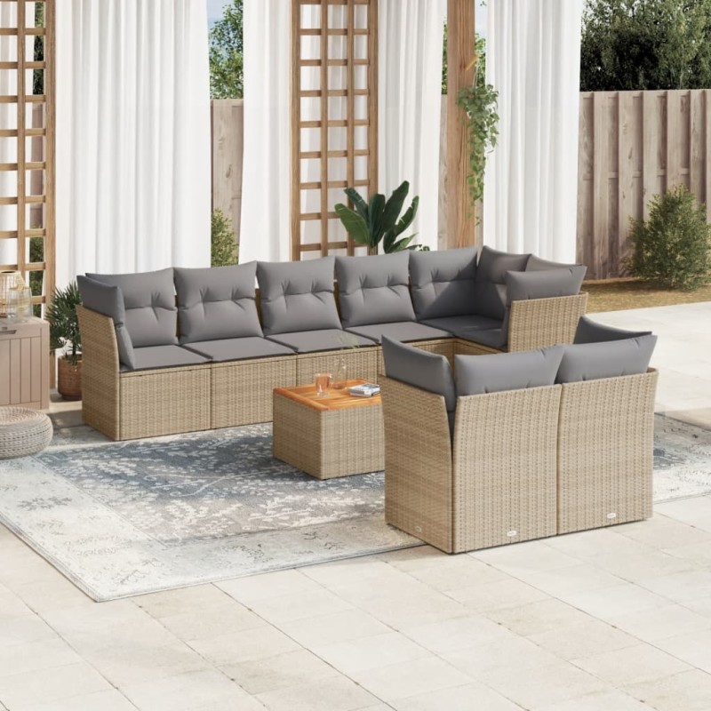 vidaXL Set de sofás de jardín 9 pzas con cojines ratán sintético beige vidaXL Set de sofás de jardín 9 pzas con cojines ratán sintético beige