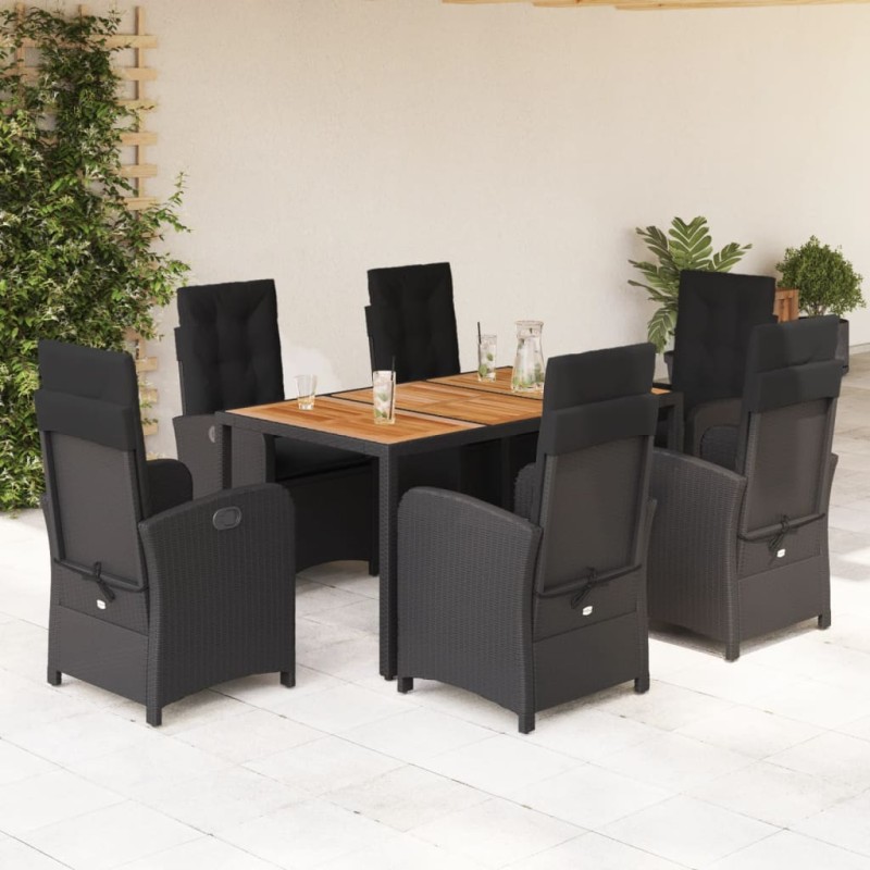 vidaXL Set de comedor de jardín 7 pzas y cojines ratán sintético negro vidaXL Set de comedor de jardín 7 pzas y cojines ratán sintético negro
