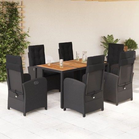 vidaXL Set de comedor de jardín 7 pzas y cojines ratán sintético negro