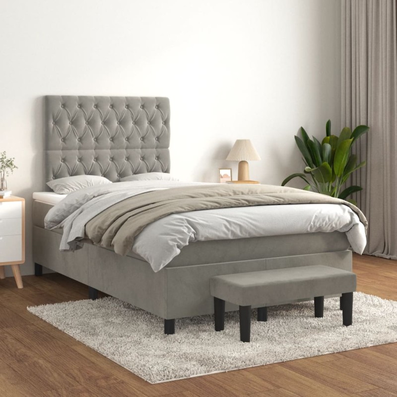 vidaXL Cama box spring con colchón terciopelo gris claro 120x200 cm vidaXL Cama box spring con colchón terciopelo gris claro 120x200 cm