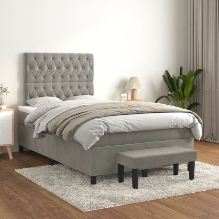 vidaXL Cama box spring con colchón terciopelo gris claro 120x200 cm