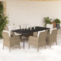 vidaXL Set comedor de jardín 7 pzas con cojines ratán sintético beige