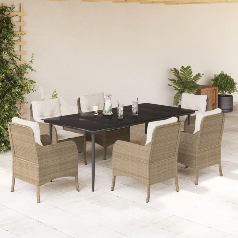 vidaXL Set comedor de jardín 7 pzas con cojines ratán sintético beige vidaXL Set comedor de jardín 7 pzas con cojines ratán sintético beige