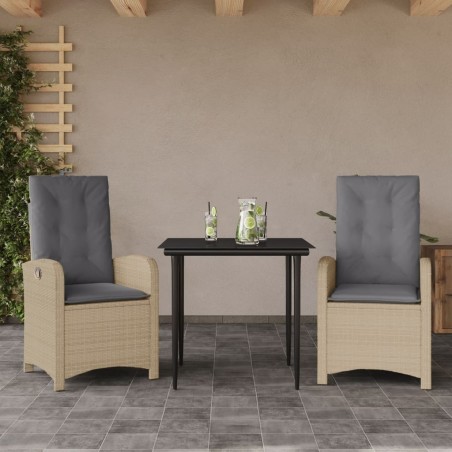 vidaXL Set comedor de jardín 3 pzas con cojines ratán sintético beige