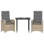 vidaXL Set comedor de jardín 3 pzas con cojines ratán sintético beige vidaXL Set comedor de jardín 3 pzas con cojines ratán sintético beige