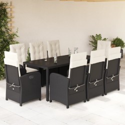 vidaXL Set de comedor de jardín 9 pzas y cojines ratán sintético negro