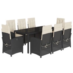 vidaXL Set de comedor de jardín 9 pzas y cojines ratán sintético negro