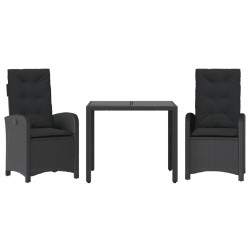 vidaXL Set comedor de jardín 3 pzas con cojines ratán sintético negro