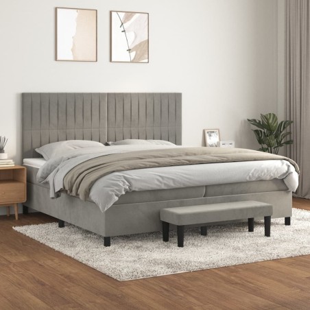 vidaXL Cama box spring con colchón terciopelo gris claro 200x200 cm