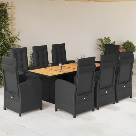 vidaXL Set de comedor de jardín 9 pzas y cojines ratán sintético negro