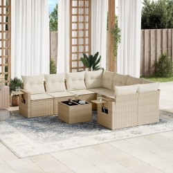 vidaXL Set de sofás de jardín 9 pzas con cojines ratán sintético beige