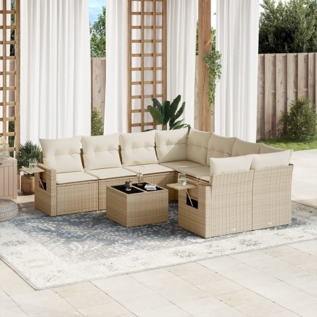 vidaXL Set de sofás de jardín 9 pzas con cojines ratán sintético beige