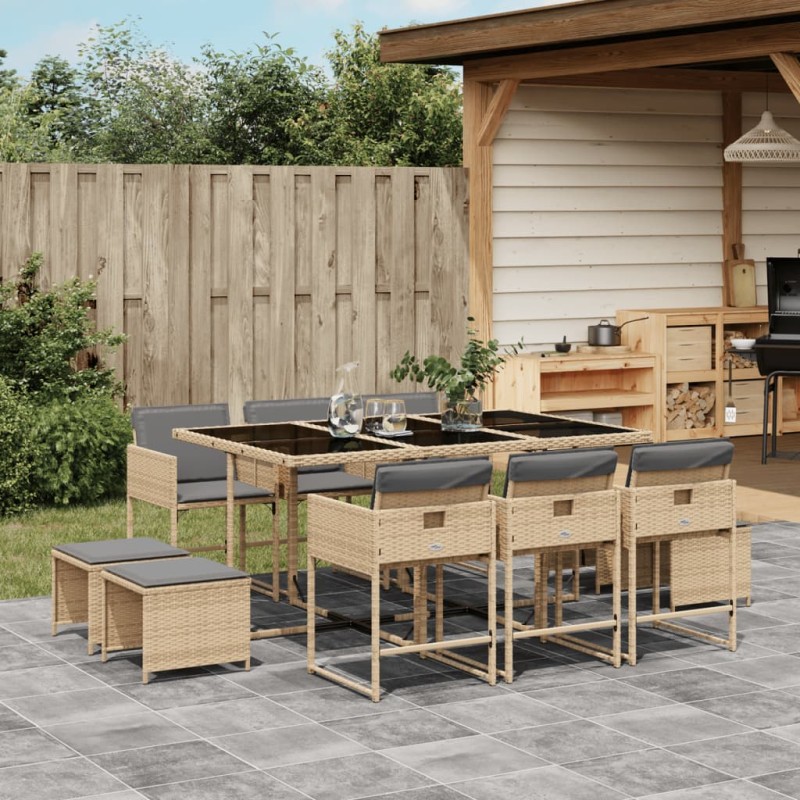 vidaXL Set comedor de jardín 11 pzas con cojines ratán sintético beige vidaXL Set comedor de jardín 11 pzas con cojines ratán sintético beige