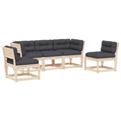 vidaXL Juego de sofás de jardín 5 pzas con cojines madera maciza pino