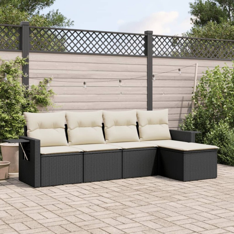 vidaXL Set de muebles de jardín 5 pzas y cojines ratán sintético negro vidaXL Set de muebles de jardín 5 pzas y cojines ratán sintético negro