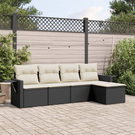 vidaXL Set de muebles de jardín 5 pzas y cojines ratán sintético negro