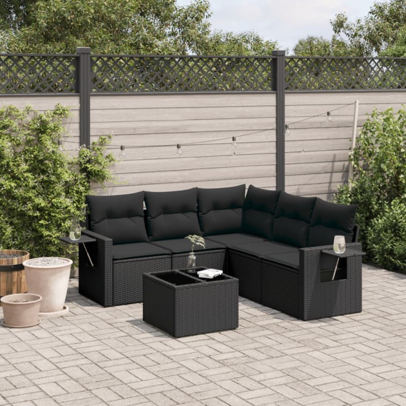 vidaXL Set de sofás de jardín 6 piezas y cojines ratán sintético negro vidaXL Set de sofás de jardín 6 piezas y cojines ratán sintético negro
