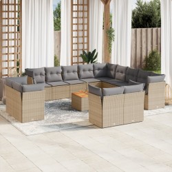 vidaXL Set sofás jardín 14 pzas y cojines ratán sintético beige mezcla