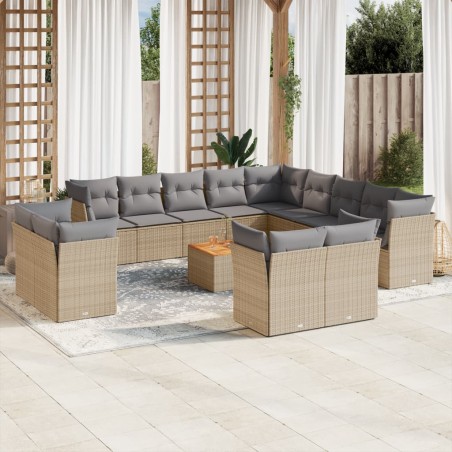 vidaXL Set sofás jardín 14 pzas y cojines ratán sintético beige mezcla