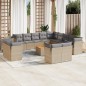 vidaXL Set sofás jardín 14 pzas y cojines ratán sintético beige mezcla