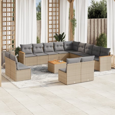 vidaXL Set sofás jardín 14 pzas y cojines ratán sintético beige mezcla