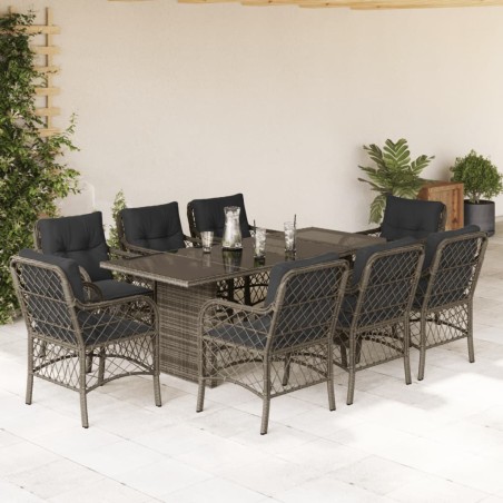 vidaXL Set comedor jardín 9 pzas y cojines ratán sintético gris