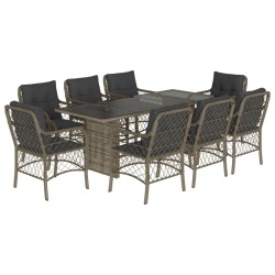 vidaXL Set comedor jardín 9 pzas y cojines ratán sintético gris