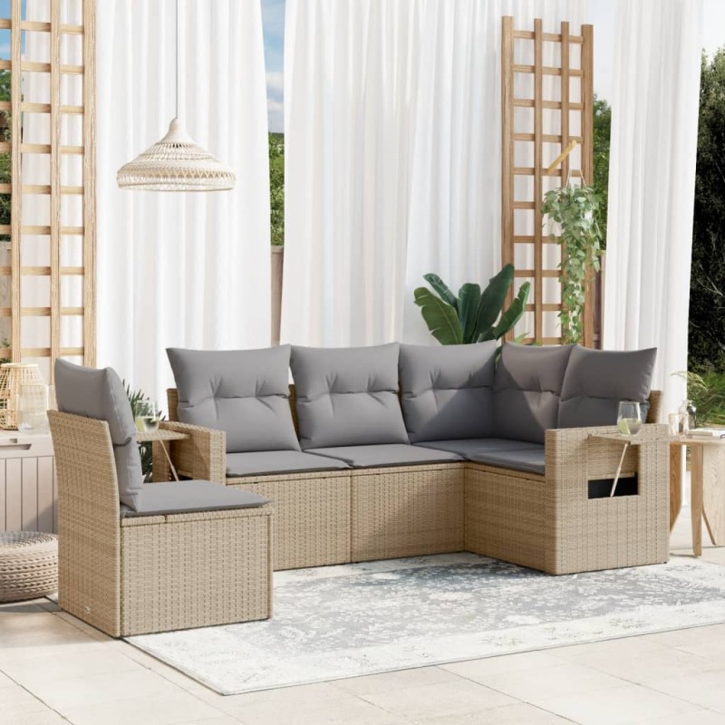 vidaXL Juego de sofás jardín con cojines 5 pzas ratán sintético beige vidaXL Juego de sofás jardín con cojines 5 pzas ratán sintético beige