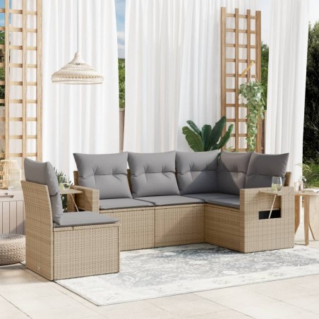 vidaXL Juego de sofás jardín con cojines 5 pzas ratán sintético beige