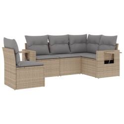 vidaXL Juego de sofás jardín con cojines 5 pzas ratán sintético beige