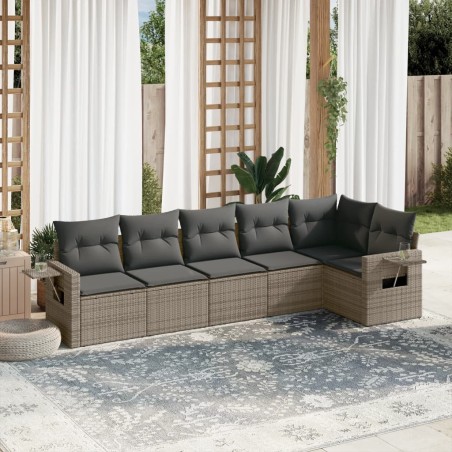 vidaXL Set de muebles de jardín 6 pzas y cojines ratán sintético gris
