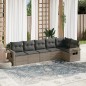 vidaXL Set de muebles de jardín 6 pzas y cojines ratán sintético gris vidaXL Set de muebles de jardín 6 pzas y cojines ratán sintético gris