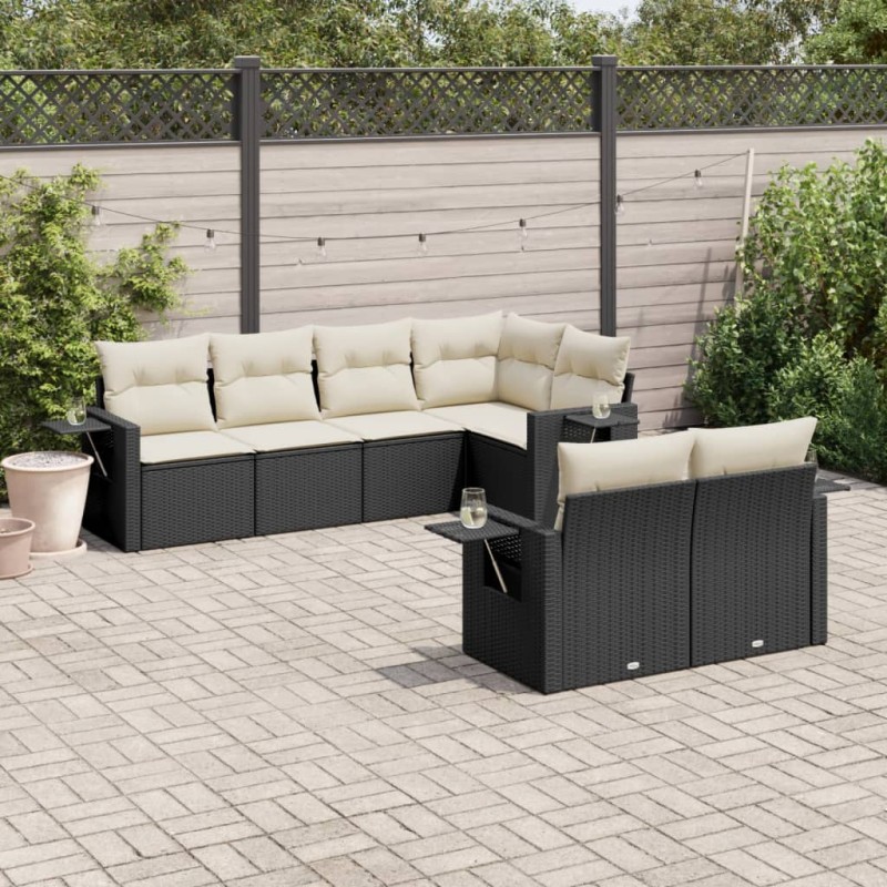 vidaXL Set de comedor de jardín 7 pzas y cojines ratán sintético negro vidaXL Set de comedor de jardín 7 pzas y cojines ratán sintético negro
