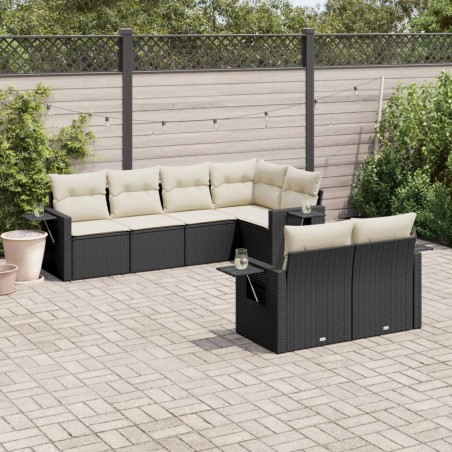 vidaXL Set de comedor de jardín 7 pzas y cojines ratán sintético negro